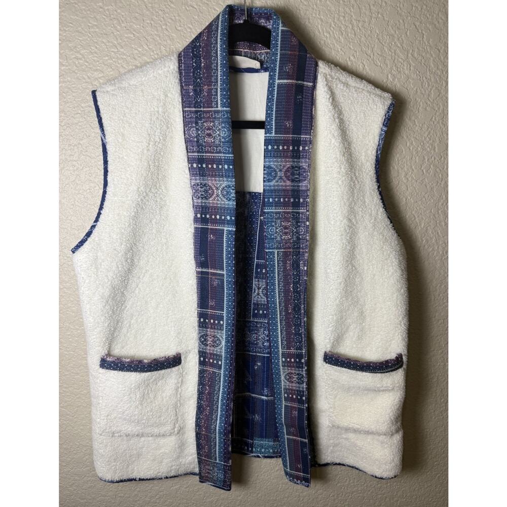 Lucky Brand NEW NWT Quilted Oversize Sherpa Vest Blue White Boho Sz Large